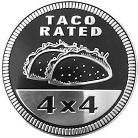 Taco Badge Rated Car Emblem, 4 x 4 Metal Automotive Badge 3D Metal Taco Car Emblems Round Emblem Decals Car Badge Decals Stickers Compatible with Jeep Wrangler Vehicles Trucks SUV Emblems(ZS060)