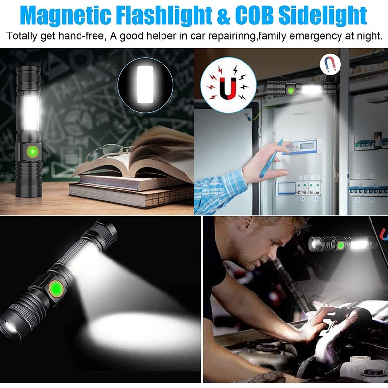USB Rechargeable Flashlight, Magnetic LED Flashlight, 2000 Lumen Super Bright