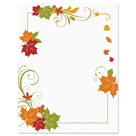 Current Fall Flourish Leaves Autumn Themed Stationery – For Holidays, Thanksgiving Letters, Hand-Written Notes, 25 Sheets, 8½ x 11 Inches, Printer Compatible, 70# Text Opaque Paper