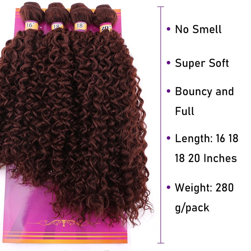 Dark Brown Afro Kinky Curly Synthetic Hair Weave 4 Bundles