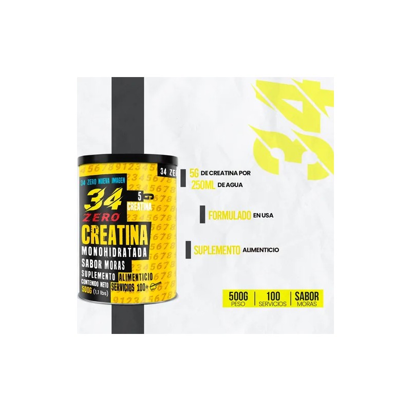 Creatina Monohidratada 34 Zero En Polvo 500g Varios Sabores