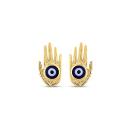 MYSTIC JEWELS 925 Silver Hand of Fatima and Turkish Eye Enamel Earrings for Women, Silver, No Gemstone