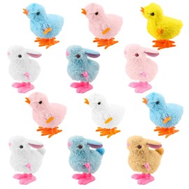 12pcs Easter Wind-Up Toy for Kids,Colour Wind Up Jumping Chicken and Rabbit Toys Plush Chicks and Rabbits Toys Mini Clockwork Toys for Kids Toys Easter Party Favors Gift Easter Basket Fillers