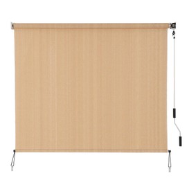 SEEYE Outdoor Sunshade Roller Shades 8' W x 6' H, Cordless Roll Up Shade Blinds Privacy Screen with 90% UV Protection, Exterior Patio Shade Cloth for Porch Pergola Balcony Backyard Windows, Walnut