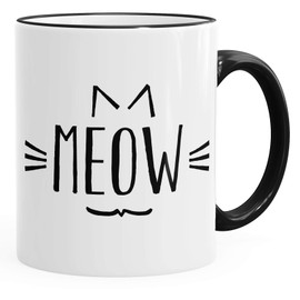 MoonWorks® Coffee Cup Meow Meow Meow Cat Tea Cup with Coloured Handle and Coloured Edge Black One Size