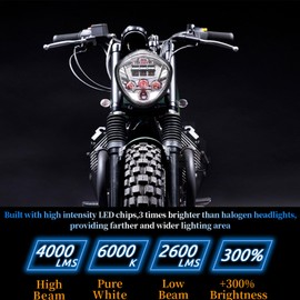 7inch motorcycle LED Headlight Hi Lo Beam White&Red DRL for Harley Davidson,Kawasaki,Ducati,Suzuki,Yamaha,Victory,Honda,Triumph,Indian,Fits any motorcycle with 1.38inch-1.69inch fork tubes.Chrome