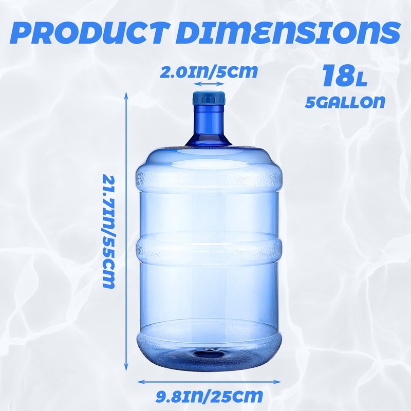 Bokon 2 Pieces 5 Gallon Water Jugs Round Plastic Water