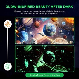1000-Piece Space Explorer Puzzle: Astronaut Adventure, Glow-in-The-Dark Solar System Jigsaw Puzzle, Challenging & Colorful Cosmic Puzzle for Adults, Finished Size 26.6 x 19.2 inches