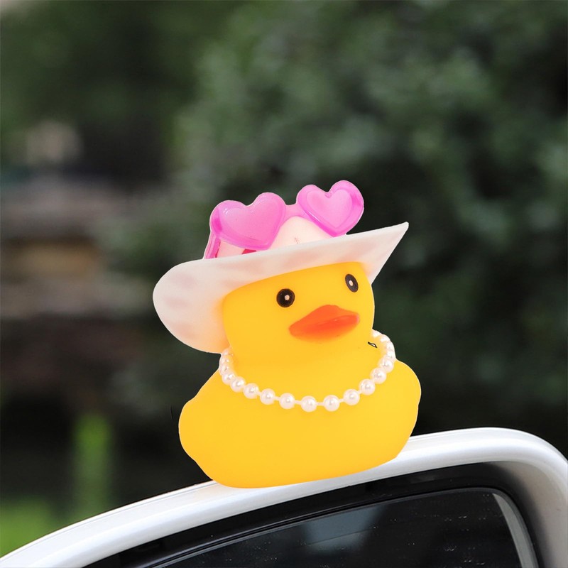 wonuu Car Dashboard Pink Cowboy Hat Rubber Ducks, Decorations Duck