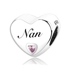 MsRosy New Women's S925 Sterling Silver Hearts Charms Moments For Bracelets and Necklaces Gift For All the Family and Friends (New Nan charm)