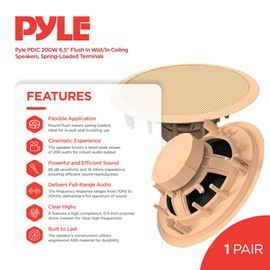 Pyle 3 Pair Speakers, 200W 6.5" Flush Mount in Wall/in Ceiling Speakers with Spring-Loaded Terminals, PDIC Series, Tan
