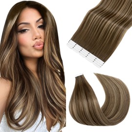 SLEEKALON Invisible Tape in Hair Extensions Real Human Hair 10 Pcs Thinned Version #4/4/27 Ombre Midium Brown/Dark Blonde - Seamless Skin Weft Remy HairPiece Extension 22 Inch 15 Gram