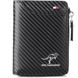 Men Wallet Zipper Genuine Leather Purs, Aiks Kangaroo Wallets, PU Stylish Soft Simple Design RFID Protected Wallet (Fiber Black)