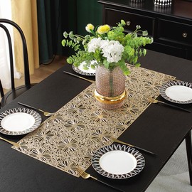 Hosoncovy Hollow Table Runner Non-Slip Decorative PVC Table Mats Place Mat Protective Heat Resistant Mats for Home Party Kitchen Dining Wedding Decor (91 cm x 33 cm) (Gold)