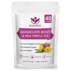 Dandelion Root with Milk Thistle Tea Bags - Natural Dried Dandelion Root and Milk Thistle Herbal Tea bags for Liver Cleanse, Antioxidant and Immune Support, Caffeine Free - 40 Tea Bags