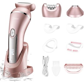 Hatteker Electric Shaver for Women Lady Epilator Electric Razors Kit Hair Remover for Face Chin Arm Leg Armpit Bikini Trimmer Painless Waterproof USB Rechargeable Dry Wet with Detachable Head 3 in 1