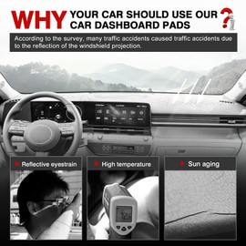 Autorder Dashboard Cover Mat for Hyundai Kona 2024 2025 2026 Accessories Dash Cover Upgrade Velvet Dash Mat Sunshade Glare UV Rays Protector