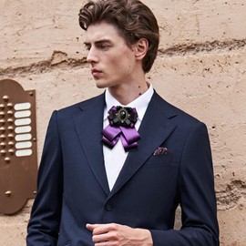 FYBownot Unisex Multi-layer Bow Tie, Uniform Ribbon, Ribbon Tie, Pin + Rubber, Adjustable, Restored, English-Style, Uniform, Bowtie, Groom, Present, Wedding, Banquet, Business, Commuting, purple