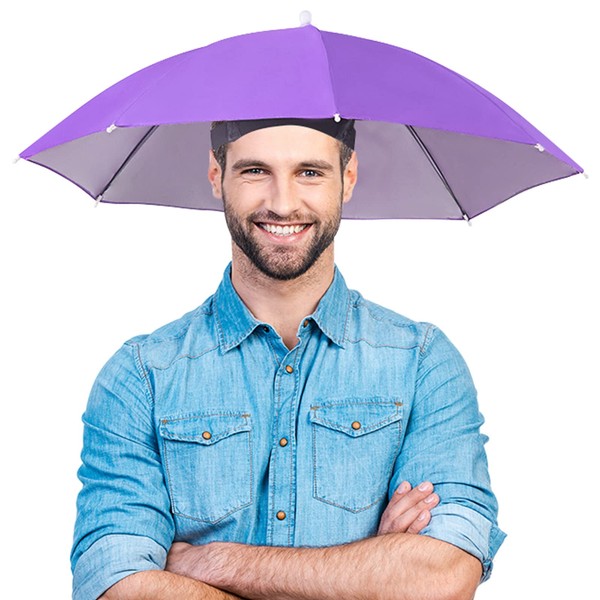 RICHDMI Umbrella Hat, 65 cm Head Parasol Hat Head Umbrella Cap Fishing Hat UV Protection Anti Adjustable Umbrella Hat for Beach, Hiking, Gardening, purple