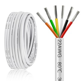 50FT 22 Gauge Wire 6 Conductor, 22AWG Electrical Wire, 22/6 Oxygen Free Stranded Tinned Copper Wire, Insulated Low Voltage Cable for LED Lamps Lights Automotive