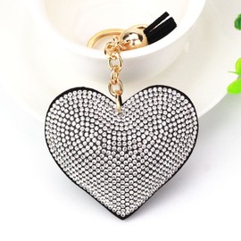 LCHULLE Bling Glitter Keychain Crystal Rhinestone Love Heart Design Key Ring Super Fashonable Keyring Charm Pendant Purse Bag Durable Metal Key Holder Jewellery Key Buckle for Women Girl, Black