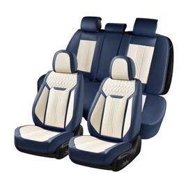 Coverado Seat Covers Full Set, Car Seat Covers Waterproof, Luxury Leather Seat Cover for Cars, Front Seats and Back Seat Cover, Car Seat Cushion, Car Seat Protector Universal Fit Most Cars,Blue&White