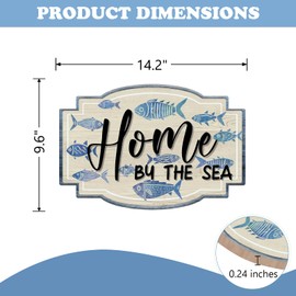 Bolisom Home By The Sea Front Door Sign, Beach Coastal Sea Fish Wood Hanger Outdoor Outside Porch Home Decor, Nautical Ocean Wooden Wreath Indoor Wall Hanging Decoration