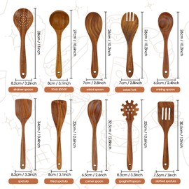 comfoyar Teak Wooden Spoons for Cooking, 10 Pieces Kitchen Cooking Utenails Set with Spatula and Ladle, Heat Resistant Kitchen Cookware for Nonstick Pan