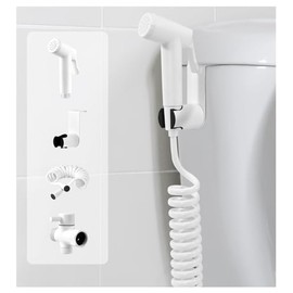Handheld Bidet Sprayer Kit for Toilet, for Feminine Wash, Bidet Faucet Cloth Diaper, Baby Wash, Pet Wash or Toilet Cleaning, with Spring Type Bidet Hose (White)