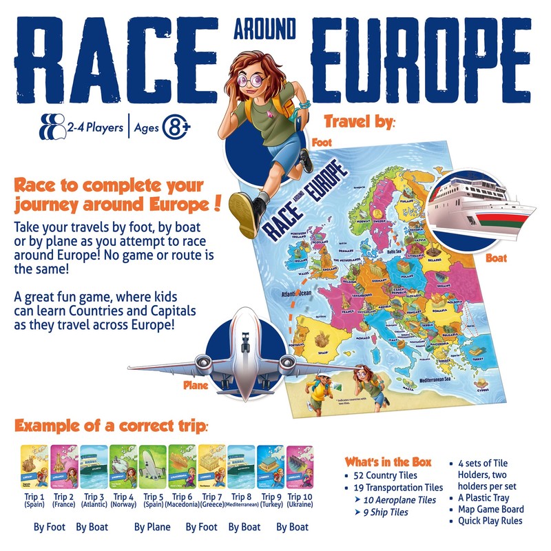PlayMonster Games Race Around Europe Board Game, Multicolor