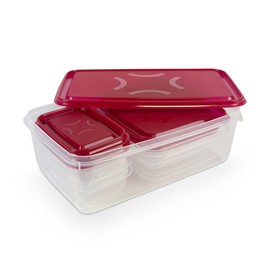 DecorRack 7 Piece Food Storage Container Set, BPA Free Plastic Containers with Lids, Reusable, Nesting, Microwave and Freezer Safe, Red (Set of 7)