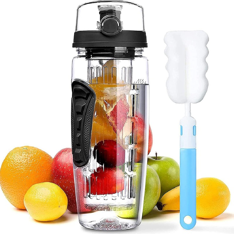 Fruit Infuser Water Bottle Anti Slip Grip Flip Top Lid