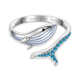UYBNRK Whale Adjustable Ring for Women Ocean Animals Open Ring 925 Sterling Silver Animal Lovers Jewelry Fish Ring Ocean Jewelry Gift for Christmas Birthday Sea Animals Gifts Jewelry Whale Gifts Women