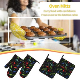 WAWOWA Shark Oven Mitts and Potholders BBQ GlovesSets of 4, Oven Mitts and Pot Holders Cooking Gloves for Cooking Baking Grilling