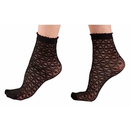 Pretty Polly Women's Delicate Diamond Pattern Anklet- opaque diamond print anklet sock, One Size, Black (Black)