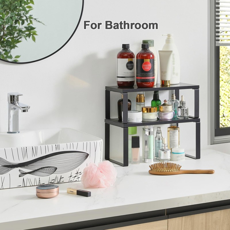 YMYNY Cabinet Shelf Organizer, Countertop Shelves Set of 2, Kitchen