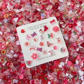 DUOLEIMI Nail Parts, Red, Nail Deco Parts, 100 pcs, Luminous Flowers, Bear, Rabbit, Nail Art, Jewelry Parts, 3D Dimensional, For Character Resin DIY Decoration Parts (Red)