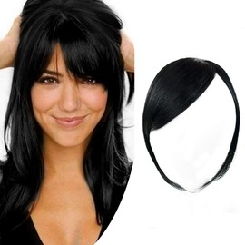 Shinon Thick Side Swept Bangs Clip in Fringe Bangs Hair Extensions - Real Human Hair, Jet Black