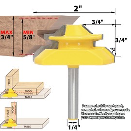 Akylin 3Pcs 45 Degree Lock Miter Glue Router Bit,1/4" Shank,Joints in Stock from 5/8" to 3/4" Thickness, Reversible 45° Gluing Jointer for Solid Wood Boxes,Cabinets Drawer and Columns (3Units/Pack)