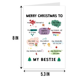 Qiliji Funny Bestie Christmas Card, Best Friend Christmas Card for Women, Merry Christmas Card for Bestie, Bestie Christmas Gifts, Xmas Card for Female Friend BFF Sister