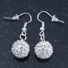 Clea Crystal White Enamel Ball Drop Earrings/Silver Tone/ 35mm L