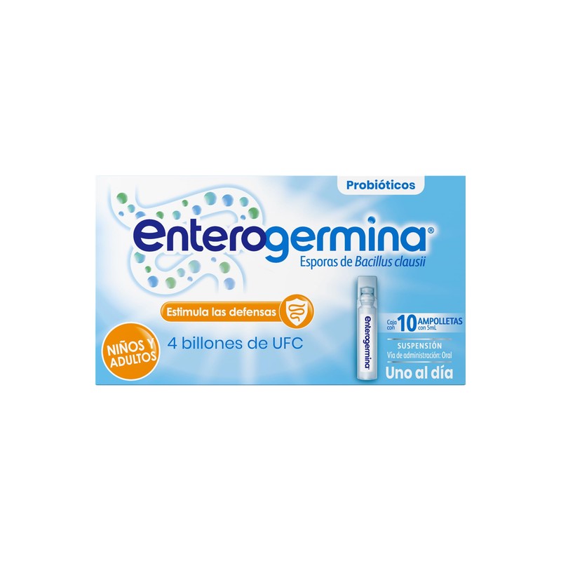 Enterogermina probióticos 4 billones, vial sin refrigeración, 10 amps.
