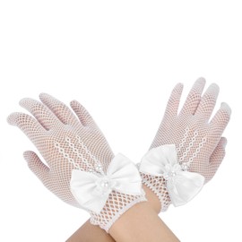 Flower Girl Gloves Short Lace Gloves Wedding Gloves Bowknot Princess Gloves Bridesmaids Child Gloves Fancy Dress for Evening Party Opera Prom Pageant Holy Communion 3-15 Years