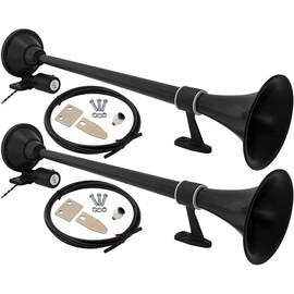 Vixen Horns Train Horn for Truck/Car. Air Horn Black Dual Trumpet. Super Loud dB. Fits 12v Vehicles Like Semi/Pickup/Jeep/RV/SUV VXH1164BX2