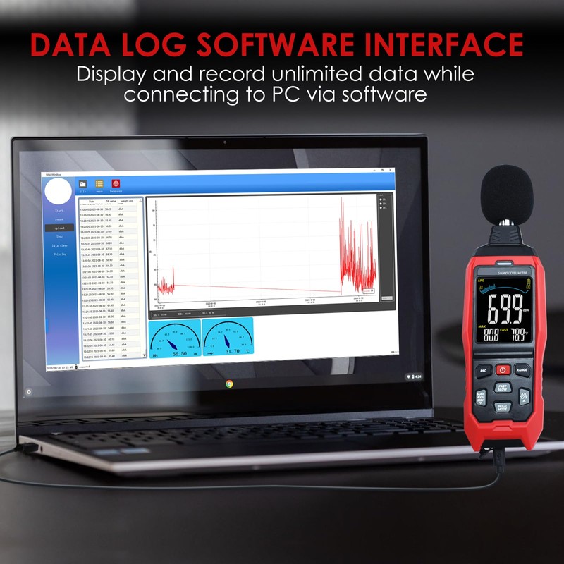 Sound Level Meter Data Logger Decibel Meter with Record Function,