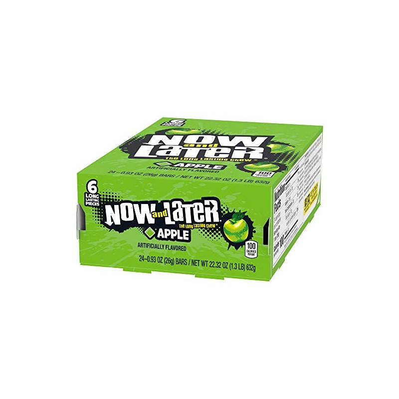 Now and Later Original Taffy Chews Candy, 0.93 Bar, apple,