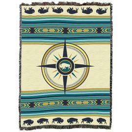 Pure Country Weavers Call of The Wild West Lakes Blankett - Southwest Native American Inspired - Gift Cotton Tapestry Throw - Made in The USA - 72" x 54"