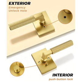 Probrico Brushed Gold Privacy Door Handle, Knurled Lever, Heavy Duty Interior Door Handles for Bed&Bath, Reversible for Left/Right Doors, Keyless Door Lever with Lock