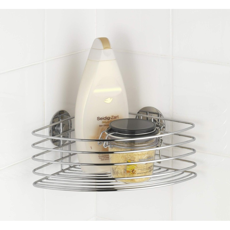 WENKO 18913100 Turbo-Loc corner shelf - fixing without drilling, Steel,