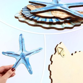 Yookeer 4 Pcs Beach Wall Decor Seashell Starfish Bathroom Rustic Small